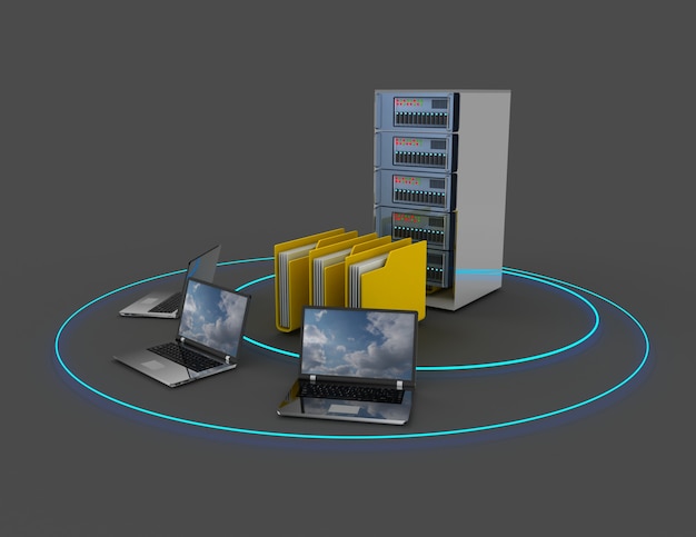 Abstracte computernetwerkdatabase. 3d illustratie