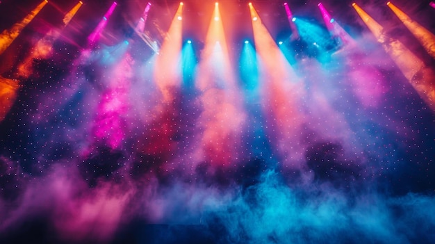 Foto abstracte concertverlichting kleurrijke schijnwerpers dansen over het podium een achtergrond van muzikale euforie en visuele pracht ai generative