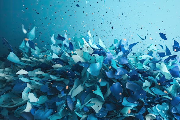 Abstracte confetti-explosie in blauwtinten die doen denken aan oceaangolven en strandvakanties