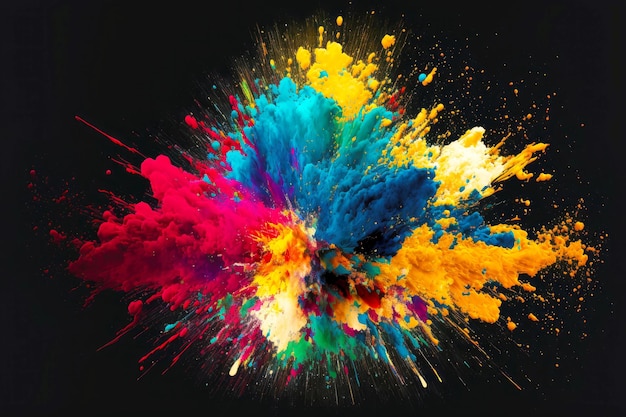 Abstracte digitale achtergrond van plons van explosie van kleurrijke verf
