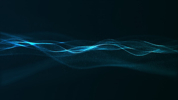Abstracte digitale blauwe kleurgolf met vloeiende kleine deeltjes