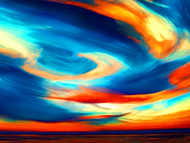 abstracte digitale kunst van Gogh stijl landschap en bewolkte werveling in het midden van de zonsondergang hemel beeld dow