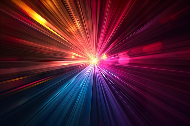 Abstracte donkere achtergrond van licht met strepen van kleurrijke stralen die zich van het midden bewegen