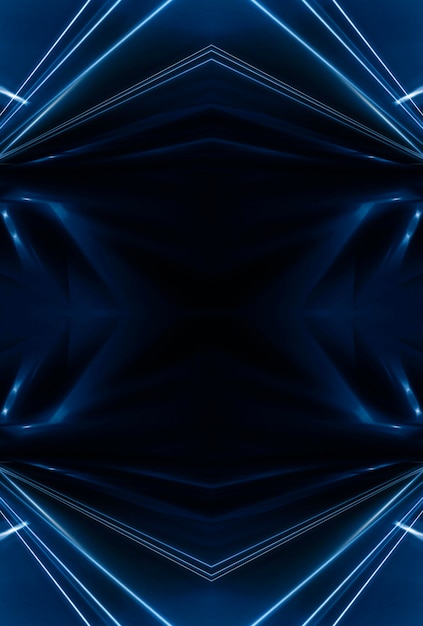 Abstracte donkere futuristische achtergrond Blauwe neonlicht die stralen worden weerkaatst door het water
