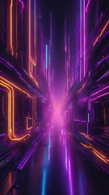 Abstracte donkere futuristische achtergrond ultraviolette veelkleurige balken van neon