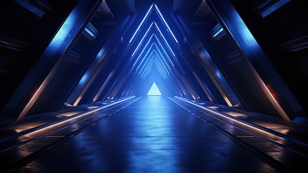 Abstracte driehoek ruimteschip corridor futuristische tunnel met licht AI Generatieve AI Gen