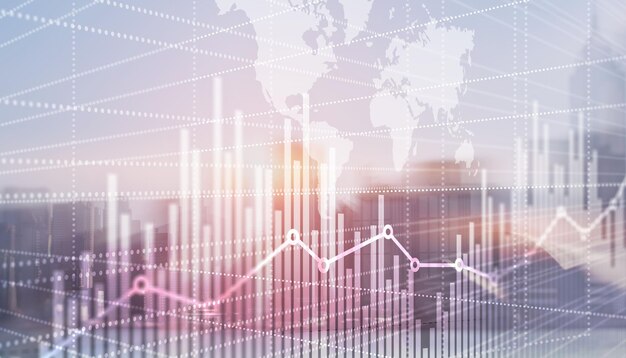 Abstracte effectenbeursgrafiek op de achtergrond van de wereldkaart