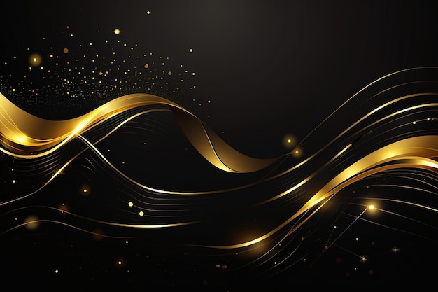 Abstracte elegante gouden gloeiende lijn met licht effect glinster op zwarte achtergrond