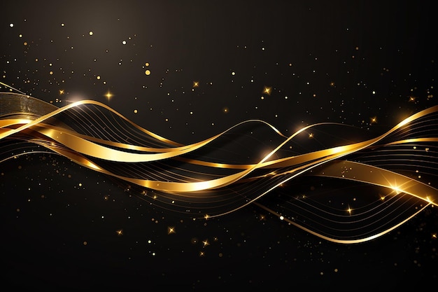 Abstracte elegante gouden gloeiende lijn met licht effect glinster op zwarte achtergrond
