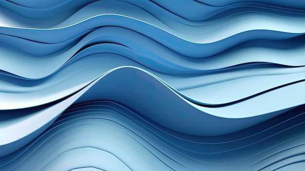 Abstracte elegante vlotte blauwe en witte 3d plastic golvenachtergrond Generatieve AI