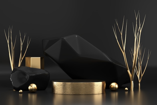 Abstracte elegantie luxe gouden podium podium 3D-rendering.