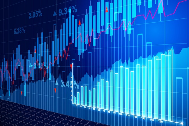 Abstracte forex-grafieken op een blauwe achtergrond 3D-rendering