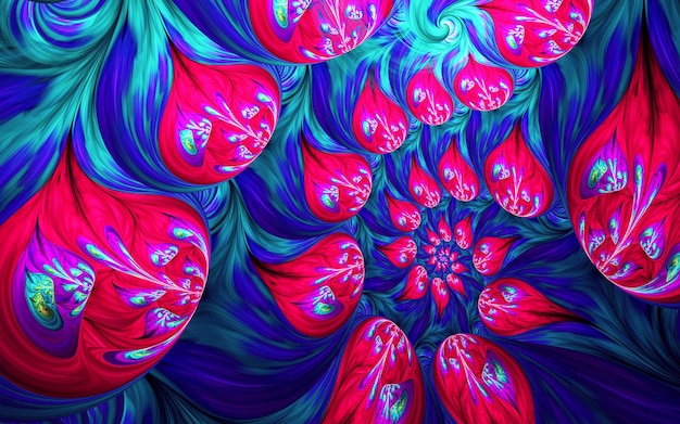 Abstracte fractale patronen en vormen Dynamische vloeiende natuurlijke vormen Bloemen en spiralen