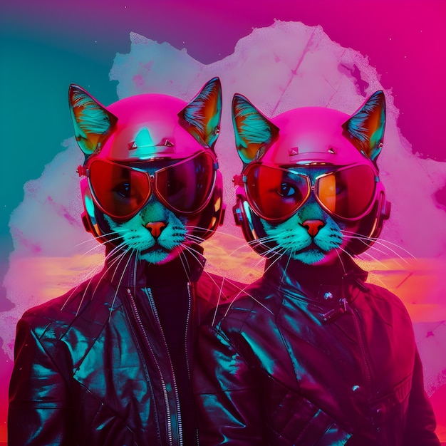 Abstracte Funky Cats muziekband illustratie modieuze retro pop en coroful patroon