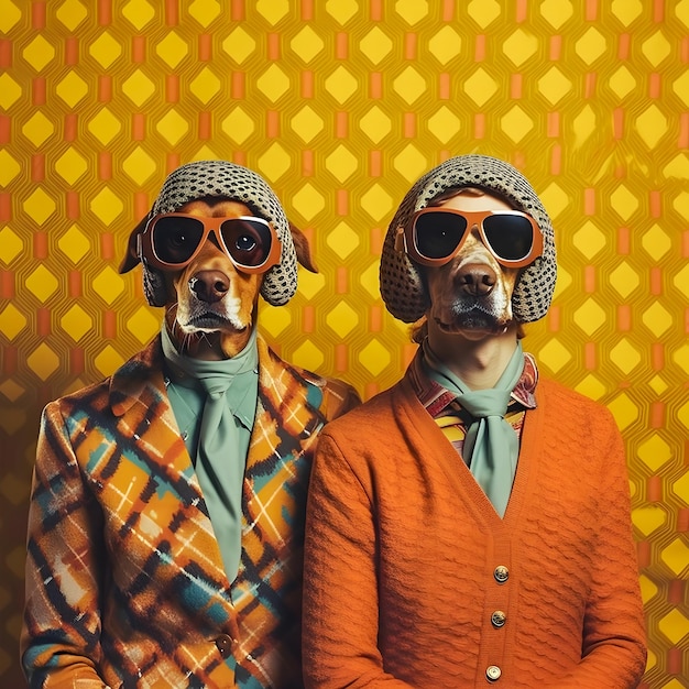 Abstracte Funky Dogs muziekband illustratie modieuze retro pop en coroful patroon antropomorf dier