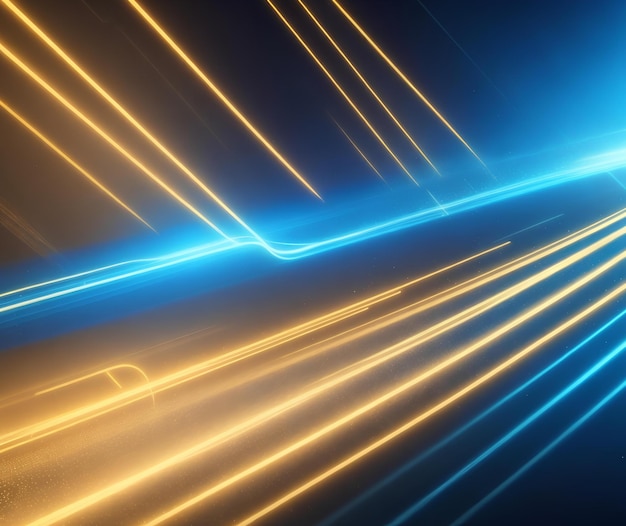 abstracte futuristische achtergrond met goudblauwe gloeiende neon bewegende hogesnelheidsgolflijnen