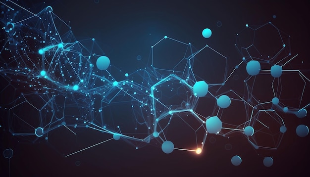 Abstracte futuristische Molecules-technologie met veelhoekige vormen op donkerblauwe achtergrond