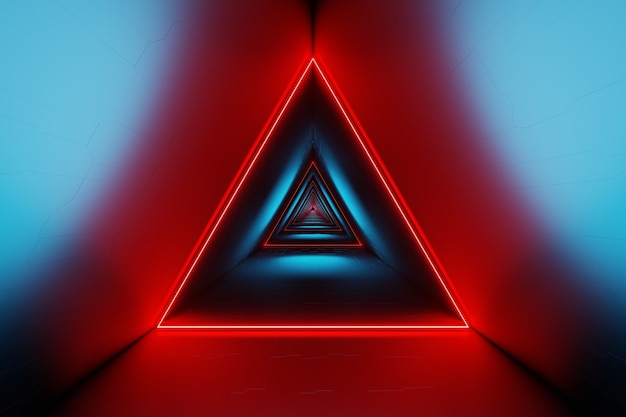 Abstracte futuristische Triangle Space Tunnel gloeiende neonlichten 3D-rendering