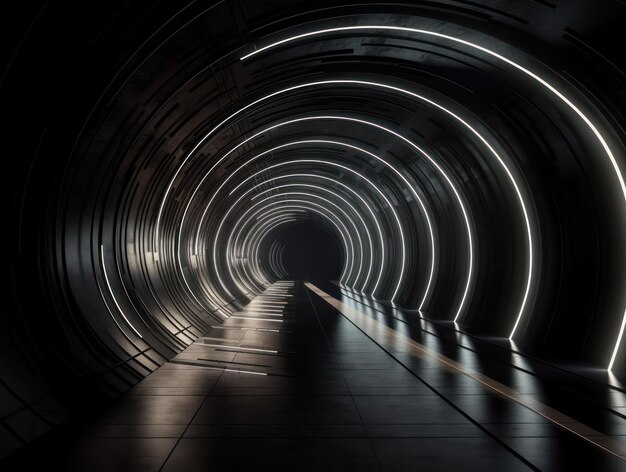 Abstracte futuristische tunnelgang met gloeiende lichten en reflecties Science fiction-stijl Gemaakt met generatieve AI-technologie