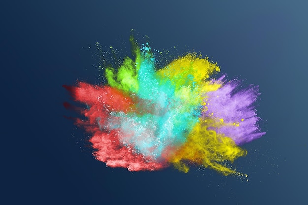 abstracte gekleurde stofexplosie op een blauwe achtergrond