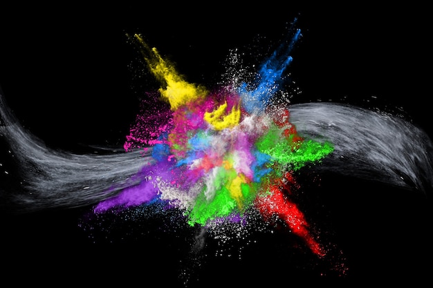 abstracte gekleurde stofexplosie op een zwarte achtergrond