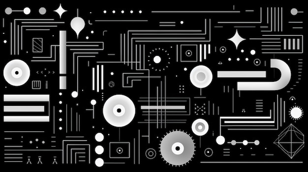 Abstracte geometrische achtergrond met doodle vormen lijnen cirkels punten Zwitserse esthetiek