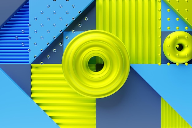 Abstracte geometrische eenvoudige primitieve vorm Groene torus in een realistische textuur op een geometrische achtergrond 3D-rendering