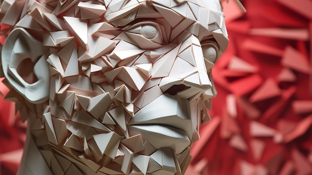 Abstracte geometrische figuur van het gezicht gemaakt van hout Generatieve AI