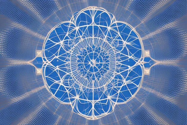 abstracte geometrische ronde vorm op blauwe achtergrondontwerp twee kleine blauwe cirkels in de lucht