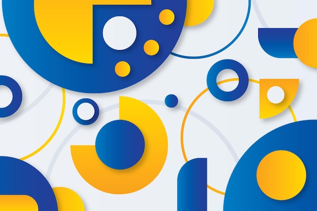 Abstracte geometrische samenstelling met blauwe en gele vormen
