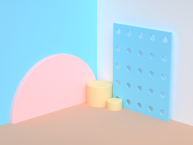 abstracte geometrische vorm 3D-rendering hoek blauw witte scène