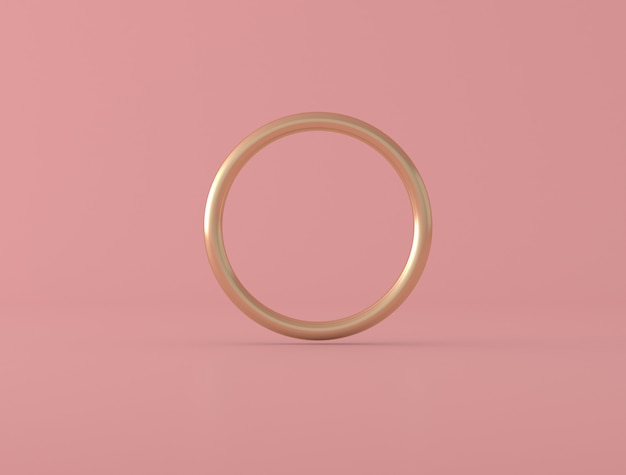 Abstracte geometrische vorm, gouden ring op roze achtergrond, pastelkleuren, minimale stijl, 3D-rendering