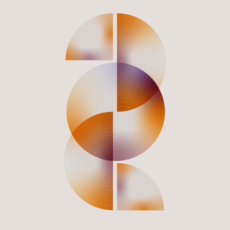Foto abstracte geometrische vormen kunst decoratie achtergrond cirkel halve cirkel lijnen paars oranje