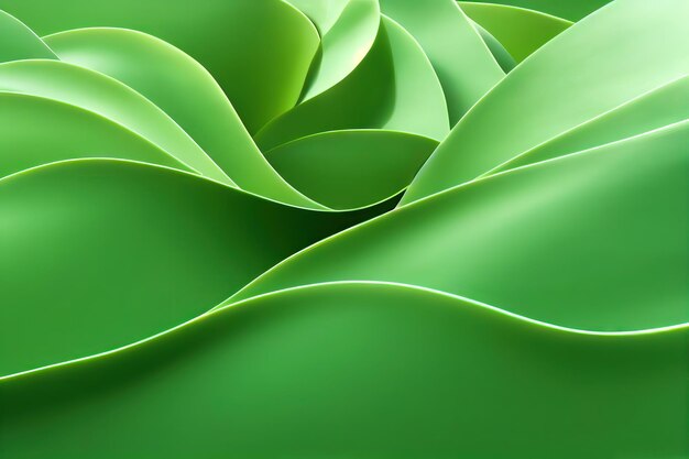 Abstracte gladde bloemen groene vormen achtergrond d render digitale afbeelding