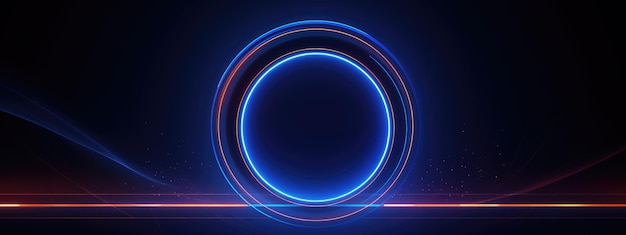 Abstracte gloeiende cirkellijnen op donkerblauwe achtergrondgeluid Gemaakt met generatieve AI-technologie
