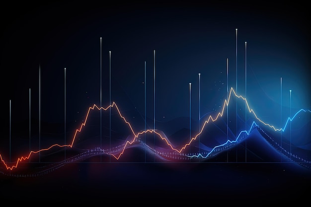 Abstracte gloeiende financiële grafiek op donkere achtergrond aandelenmarkt economie trends