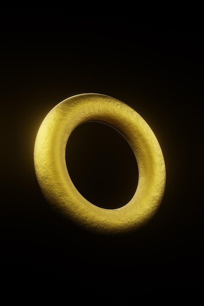 Foto abstracte gloeiende gouden torus tegen donkere achtergrond 3d render