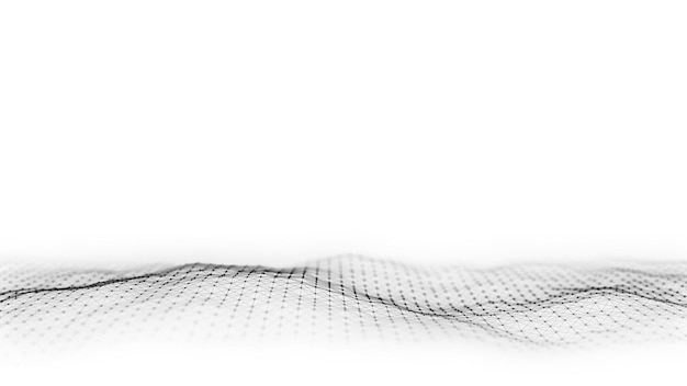 Abstracte golf met zwarte punten en lijnen op witte achtergrond Wetenschappelijke achtergrond met bewegende punten Netwerkverbindingstechnologie Digitale structuur met deeltjes 3D-rendering