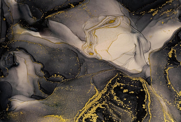 Abstracte gouden kleur vloeibare achtergrond, hand getekende alcohol schilderij, vloeibare inkt techniek