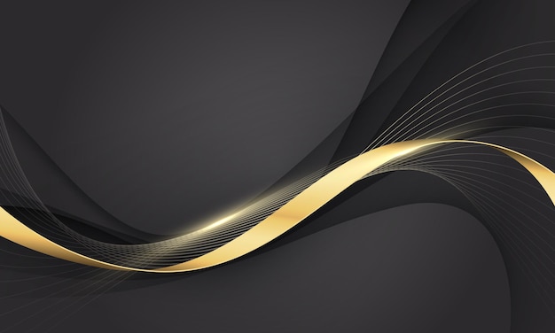 Abstracte gouden lijnen golfcurve luxe op zwarte achtergrond vector
