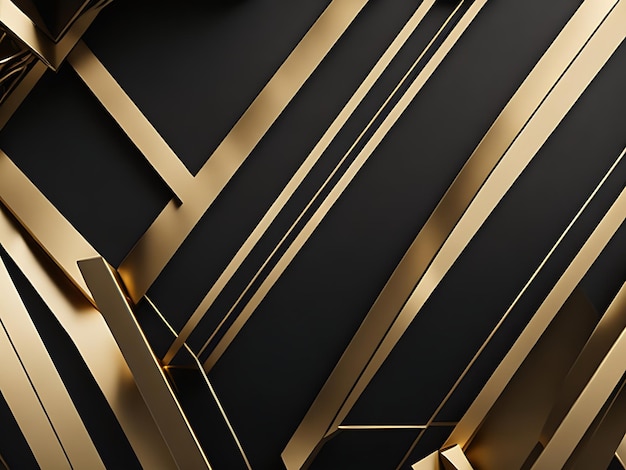 Abstracte gouden lijnen op zwart BG Luxe universeel frame Premium 3d ontwerp Geometrische driehoek bor