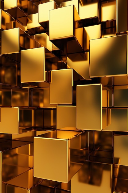 Abstracte gouden metalen achtergrond van kubussen generatieve ai