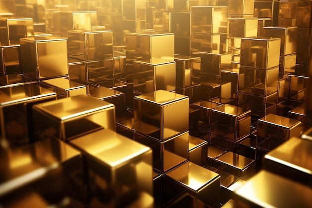Abstracte gouden metalen achtergrond van kubussen generatieve ai