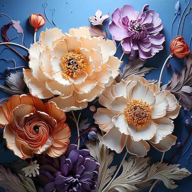 abstracte handgemaakte digitale kunst kleurrijke bloemen