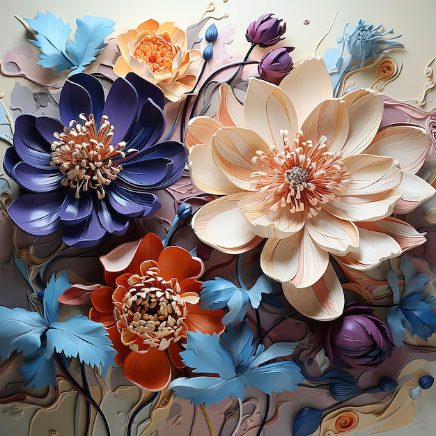 abstracte handgemaakte digitale kunst kleurrijke bloemen