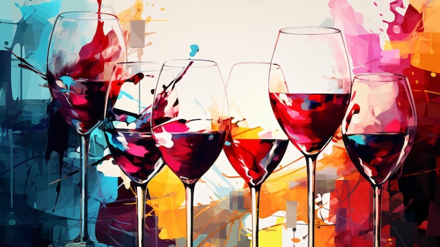 Abstracte heldere drinkcollage met glazen wijn