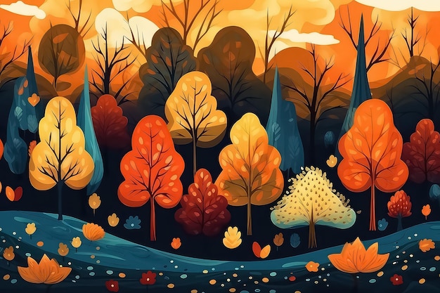 Abstracte herfst bos achtergrond van bloemen in cartoon stijl