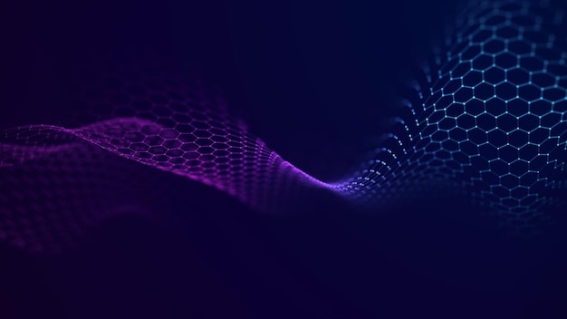 Abstracte hexagon golf Big data visualisatie Futuristische achtergrond van punten met een dynamische golf Golf met bewegende stippen en lijnen Hexagon perspectief achtergrond