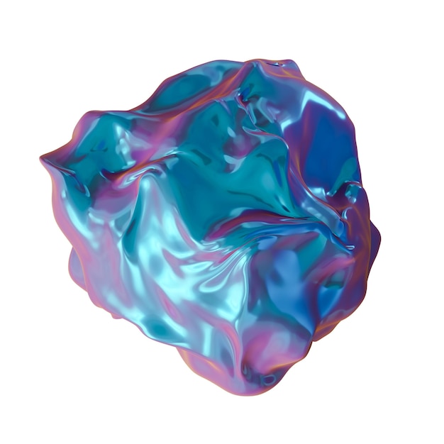 Abstracte holografische 3D-vorm geïsoleerd op witte achtergrond Metalen iriserende oppervlakte Kleurgradiënt y2k-stijl Uitknippen van trendy en futuristische ontwerpelement 3D-rendering