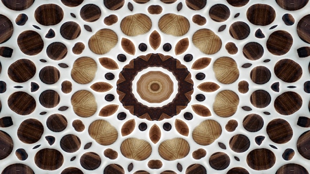Abstracte houten achtergrond concept symmetrisch patroon decoratieve decoratieve caleidoscoop beweging geometrische cirkel en ster vormen